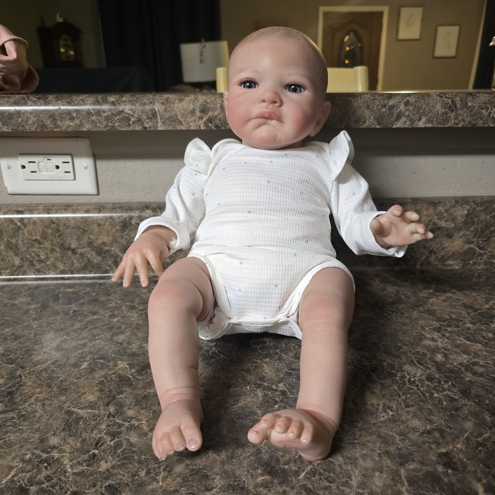 Reborn August Awake Dawn McLeod Baby Doll Blue Eyes Painted Hair Vinyl Cloth